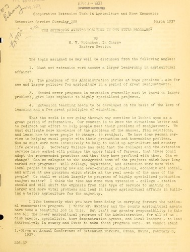 The extension agent's position in the newer programs