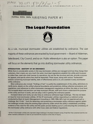 Feasibility of creating a stormwater utility