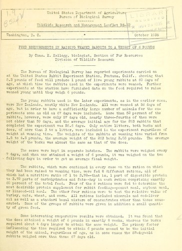 Feed requirements in raising weaned rabbits to a weight of 6 pounds