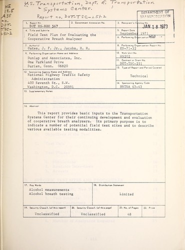 Field test plan for evaluating the cooperative breath analyzer