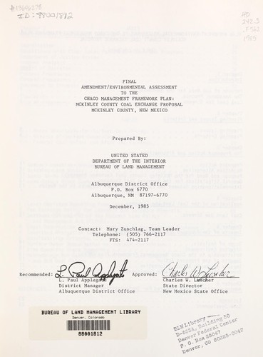 Final amendment/environmental assessment to the Chaco management framework plan