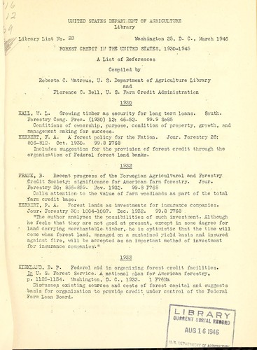Forest credit in the United States, 1930-1945