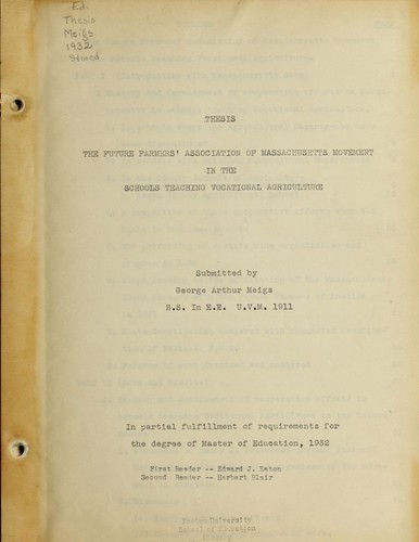 Future farmers' Association of Massachusetts movement in the schools teaching vocational agriculture