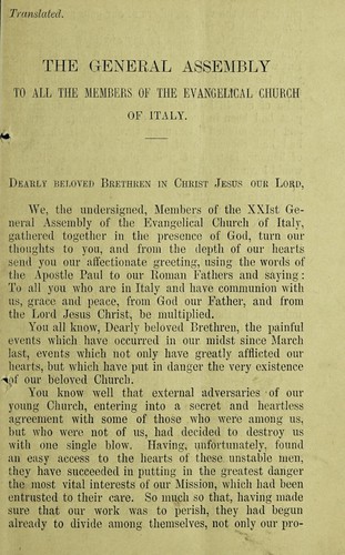 The General Assembly to all members of the Evangelical Church of Italy