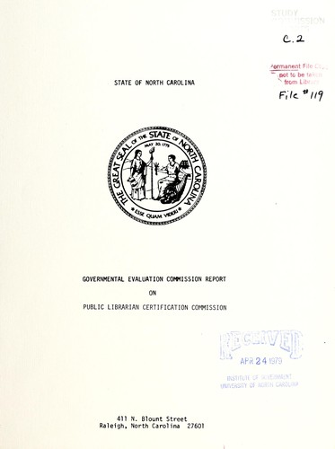 Governmental Evaluation Commission report on Public Librarian Certification Commission.