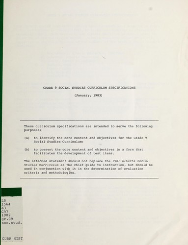 Grade 9 social studies curriculum specifications