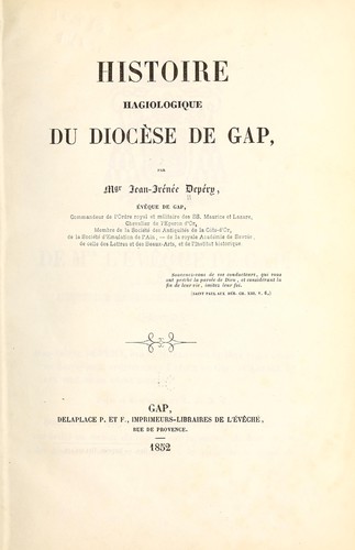 Histoire hagiologique du diocèse de Gap