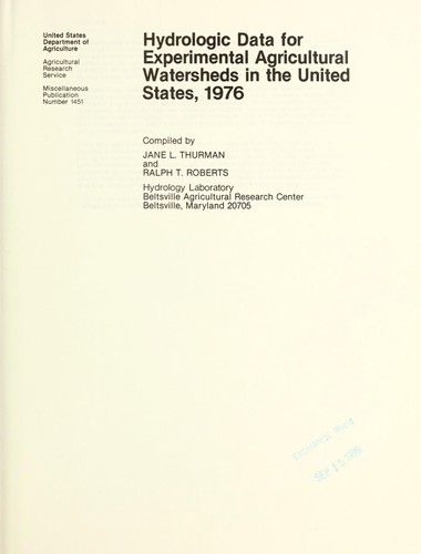 Hydrologic data for experimental agricultural watersheds in the United States, 1976