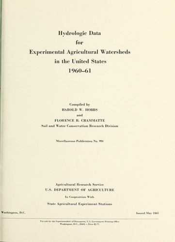Hydrologic data for experimental agricultural watersheds in the United States, 1960-61