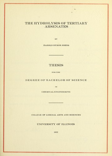 The hydrolysis of tertiary arsenates