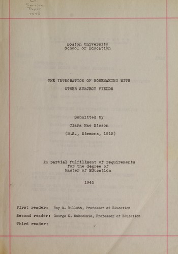 The integration of homemaking with other subject fields