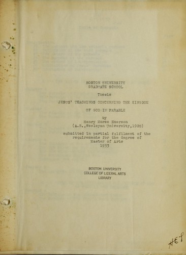 Jesus' teachings concerning the kingdom of God in parable ..