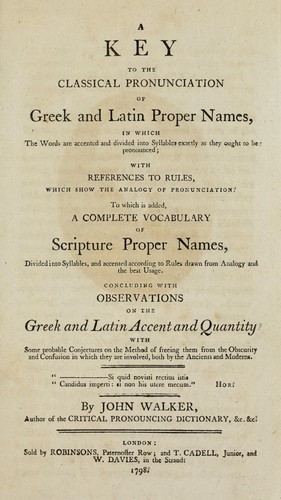 A key to the classical pronunciation of Greek and Latin proper names