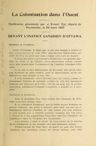 La colonisation dans l'ouest