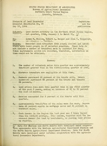 Land market activity in the Northern Great Plains region