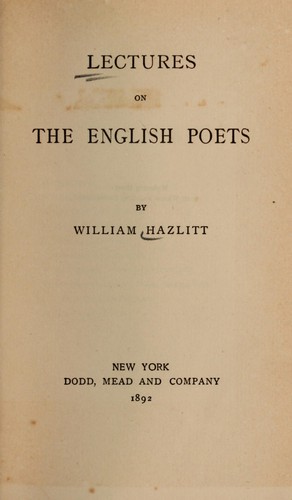 Lectures on the English poets