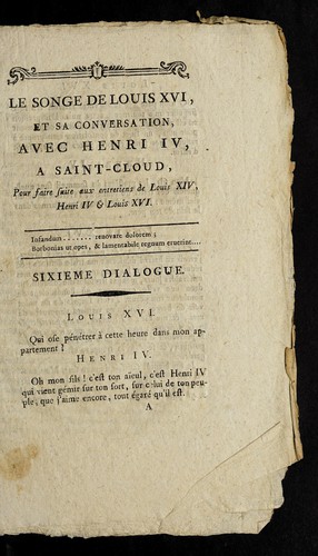 Le songe de Louis XVI, et sa conversation avec Henri IV, a Saint-Cloud