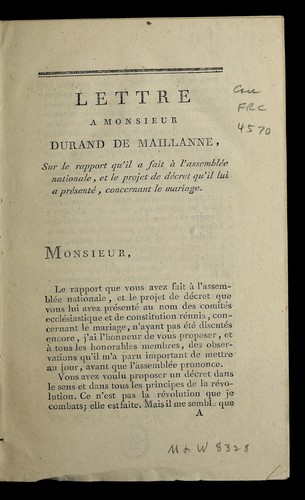 Lettre a Monsieur Durand de Maillanne