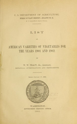 List of American varieties of vegetables for the years 1901 and 1902