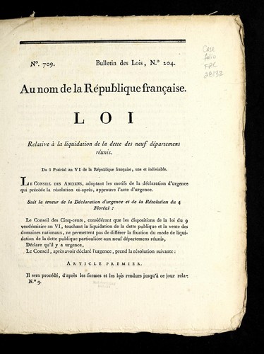 Loi relative a   la liquidation de la dette des neuf de partemens re unis