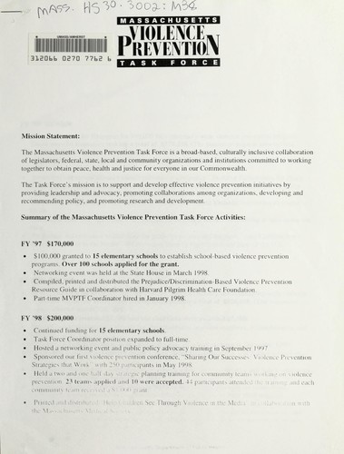 Massachusetts Violence Prevention Task Force