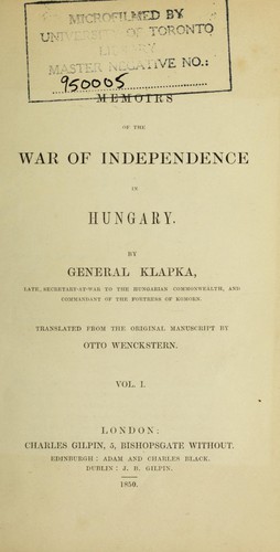 Memoirs of the war of independence in Hungary
