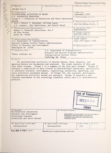 Multinational activities of major U. S. automotive producers