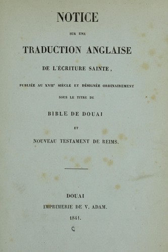 Notice sur une traduction anglaise de l'Ecriture Sainte