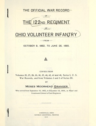 The official war record of the 122nd regiment of Ohio Volunteer Infantry from October 8, 1862, to June 26, 1865