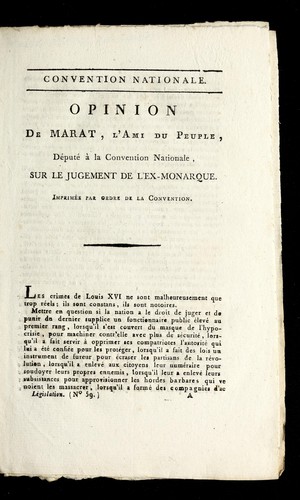 Opinion de Marat, l'ami du peuple, de pute  a   la Convention nationale, sur le jugement de l'ex-monarque