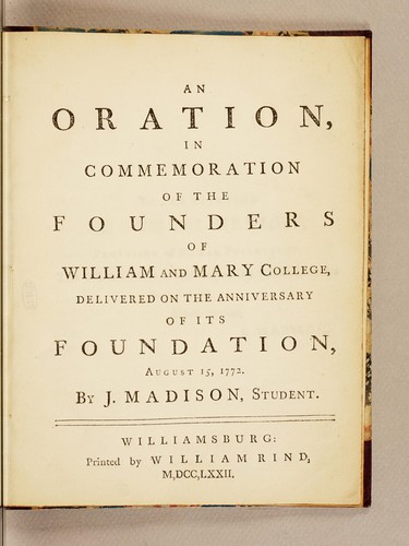 An oration, in commemoration of the founders of William and Mary College