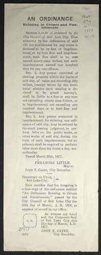 An ordinance relating to crimes and punishments