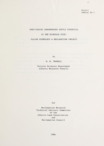 Post-mining groundwater supply potential at the Highvale site