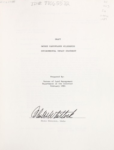 Owyhee Canyonlands Wilderness environmental impact statement