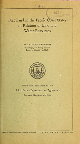 Peat land in the Pacific coast states in relation to land and water resources