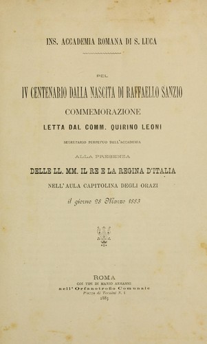 Pel IV centenario dalla nascita di Raffaello Sanzio