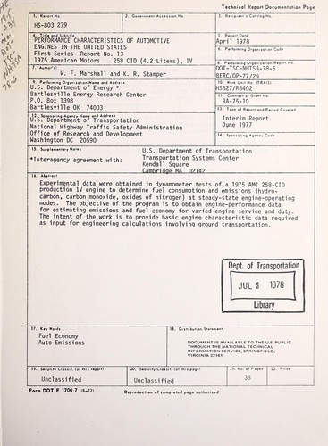 Performance characteristics of automotive engines in the United States