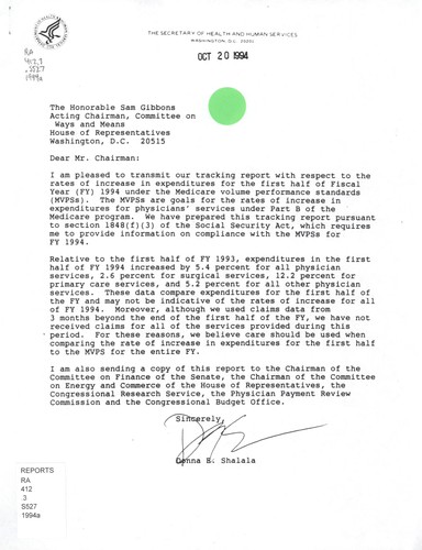 [Physician services expenditure rate of increase under Medicare volume performance standards