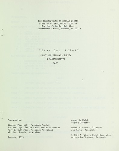 Pilot job openings survey in Massachusetts 1979