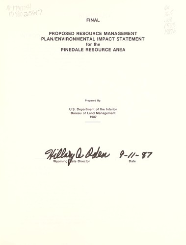 Pinedale Resource Area : proposed resource management plan / environmental impact statement