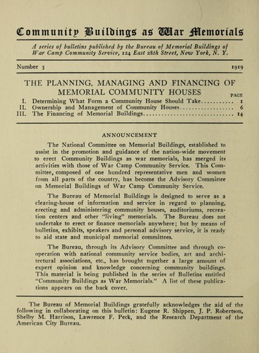 The Planning, managing and financing of memorial community houses