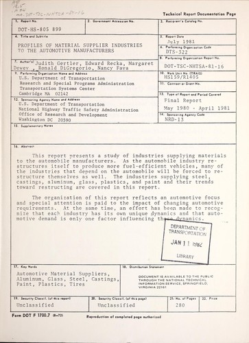 Profiles of material supplier industries to the automotive manufacturers