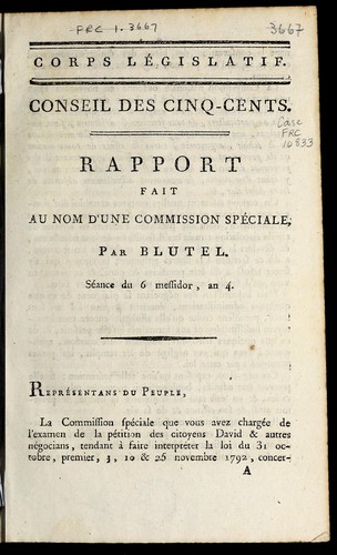 Rapport fait au nom d'une commission spéciale, par Blutel