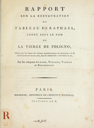 Rapport sur la restauration du tableau de Raphael