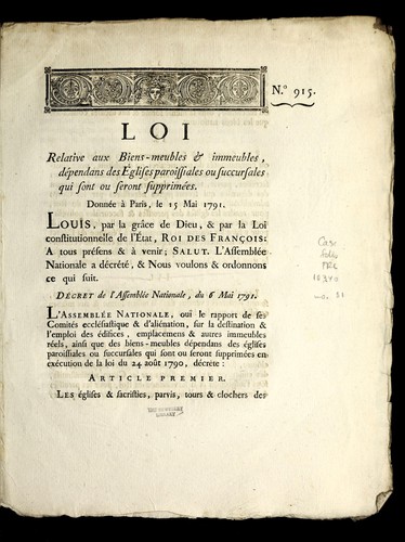 Loi relative aux biens-meubles & immeubles, de pendans des e glises paroissiales ou succursales qui sont ou seront supprime es