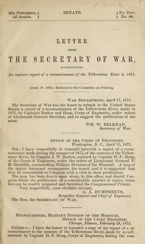 Report of a reconnaissance of the basin of the upper Yellowstone in 1871