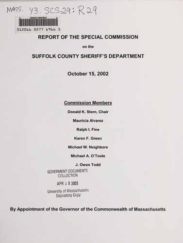Report of the Special Commission on the Suffolk County Sheriff's Department