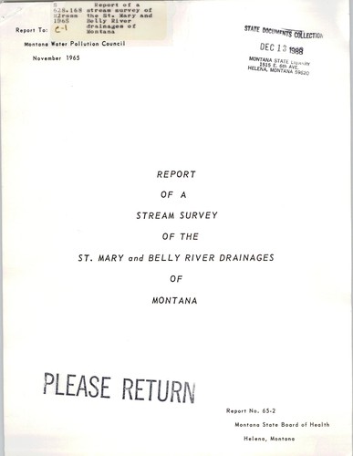 Report of a stream survey of the St. Mary and Belly River drainages of Montana