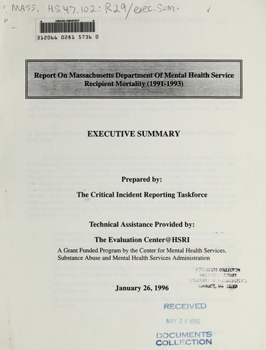 Report on Massachusetts Department of Mental Health service recipient mortality (1991-1993)