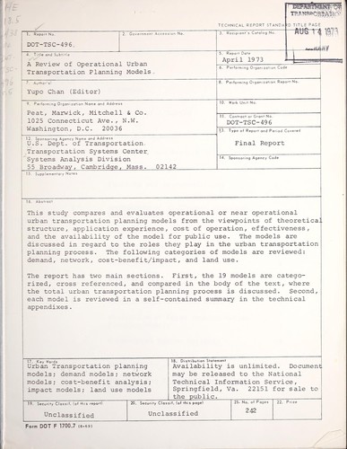 A review of operational urban transportation models